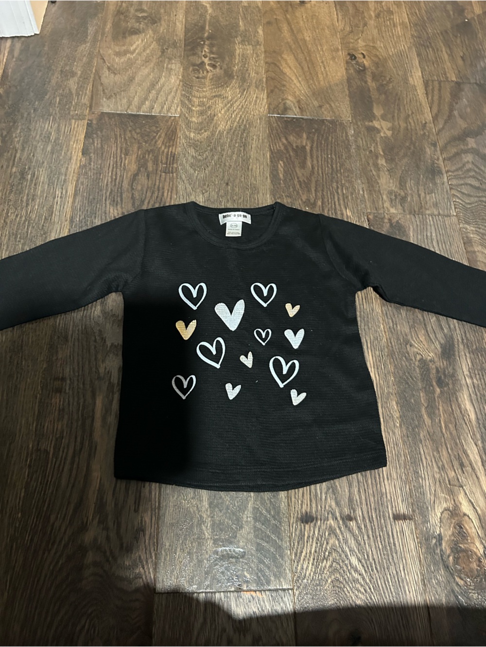 BoutiqueBlack Heart Graphic Long Sleeve Waffle Top Size 18-24 months
